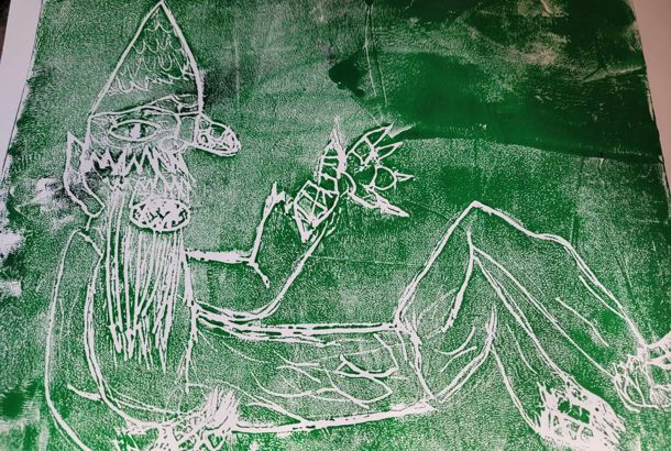 O fra 3 kl. har tegnet og trykt sit mytiske væsen